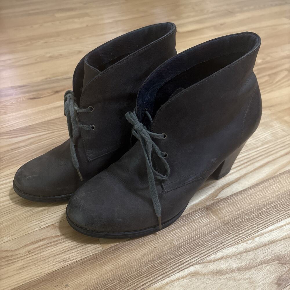 Indigo by Clarks Womens Grey Leather Ankle Boots Lace Up 3 Inch Heel Size 8